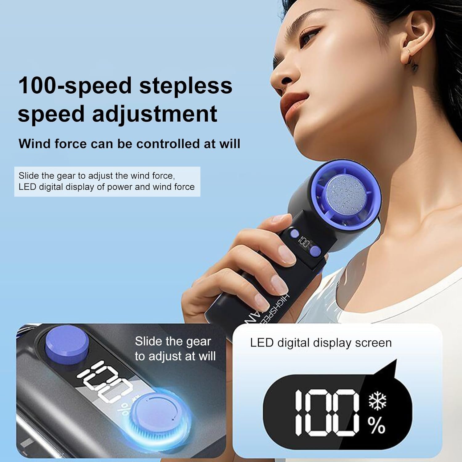 Ventilatore portatile portatile, ventilatore personale portatile a 100 velocità - 4000 mAh Gadget di raffreddamento ricaricabile Crognante per cantiere Place Home Travel Indoor Camping G - Image 9