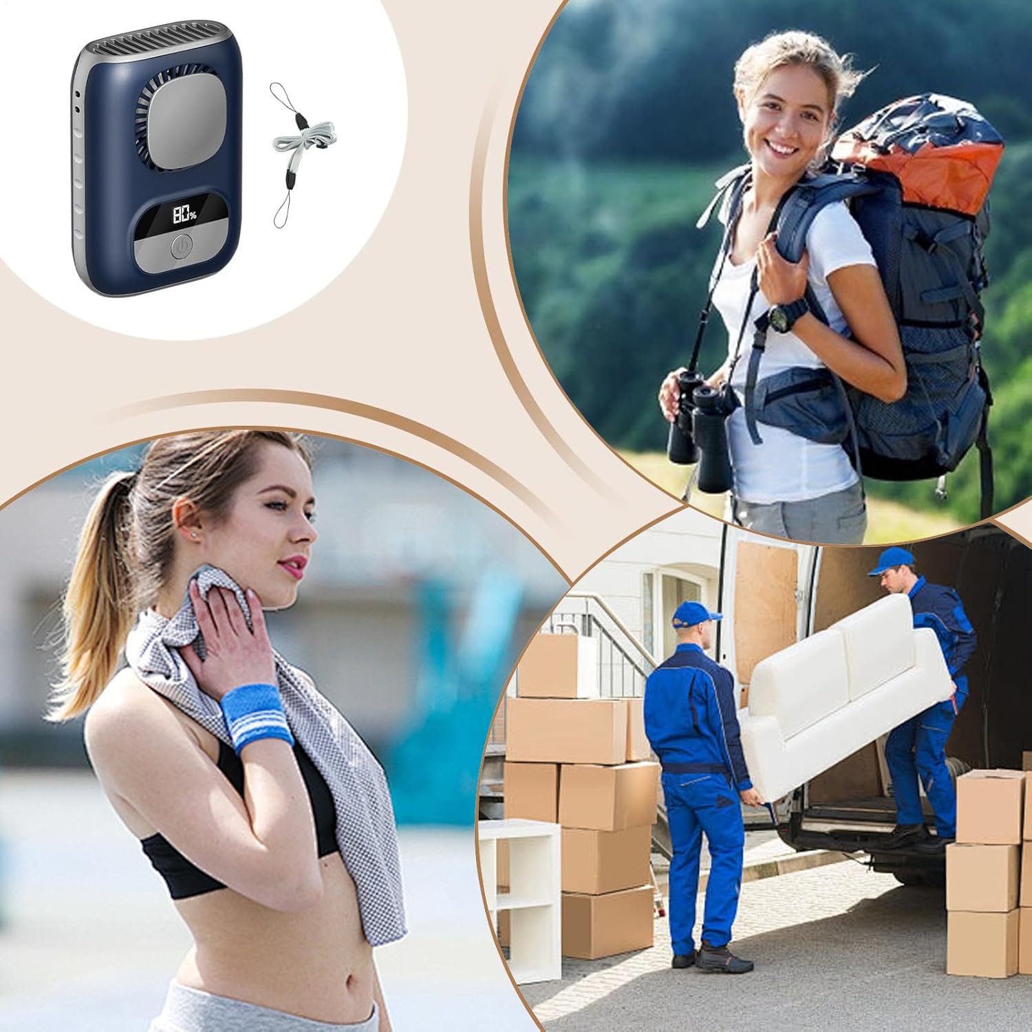 Ghjkldha Ventola di raffreddamento portatile, tecnologia a basso rumore, design leggero, velocità regolabile, eccellente per lavoro, viaggi, attività all'aperto, casa, cantieri - Image 6