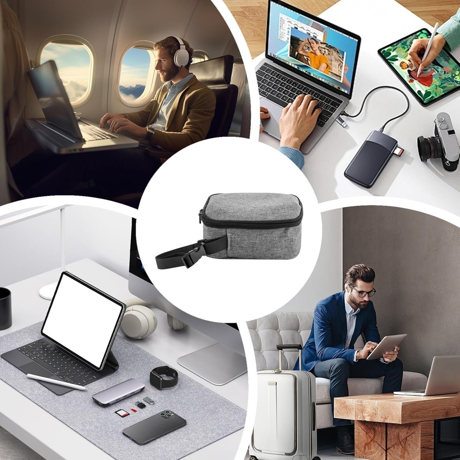 Rukjmqi Custodia da viaggio per organizer per dispositivi elettronici, Organizer per caricabatterie per dispositivi elettronici,Borsa per cavo dati da viaggio Organizzatore di gadget USB - Custodia - Image 4
