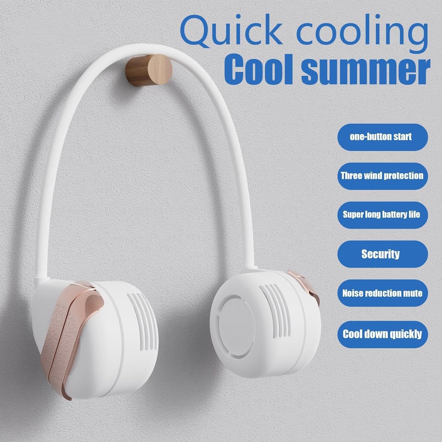 Collo di aria condizionata, ventola del collo senza lame | Ventola di condizionamento dell'aria a collo portatile, ventola personale a 3 velocità, ventola di raffreddamento piccolo sopra il - Image 4