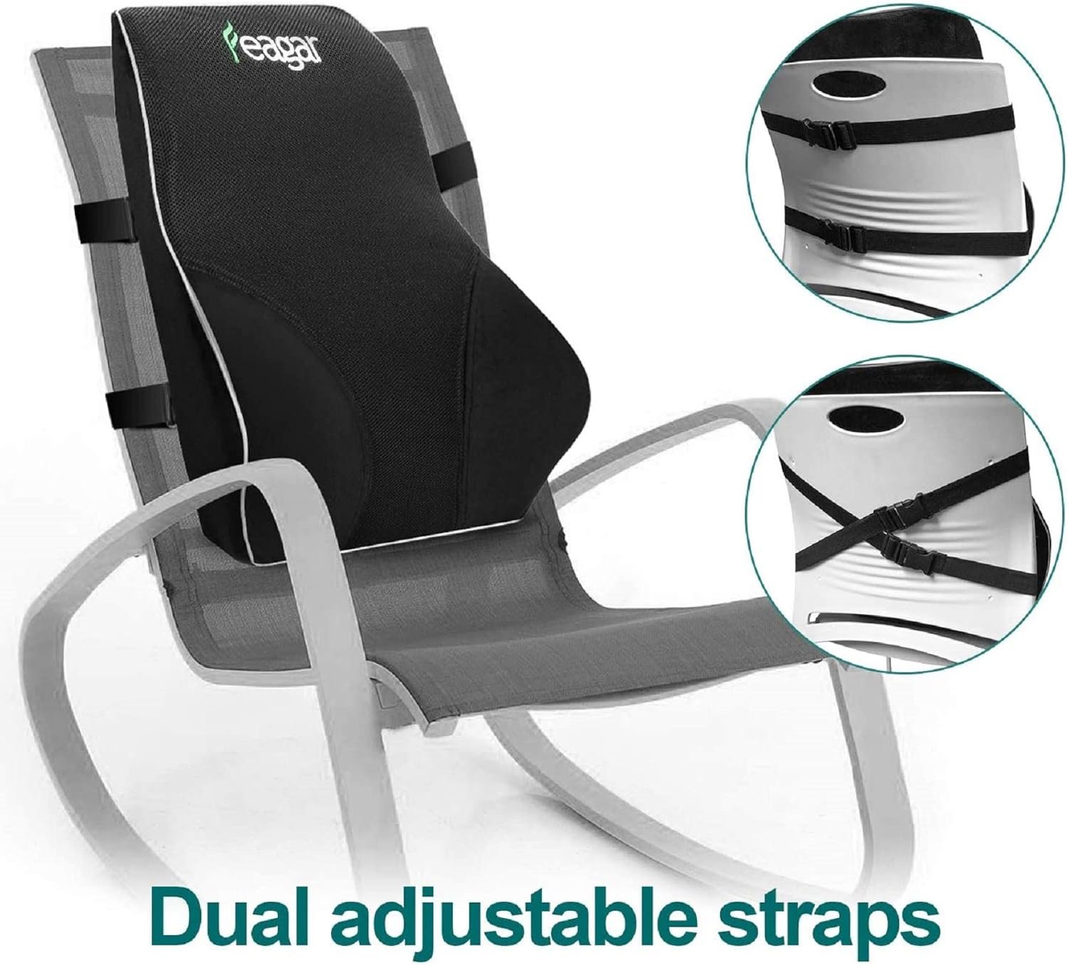 Postura del cuscino lombare di feagar, cuscino posteriore per auto, ufficio, divano, sedia a ruote, copertura rimovibile e lavabile, cinghie regolabili, nero - Image 3