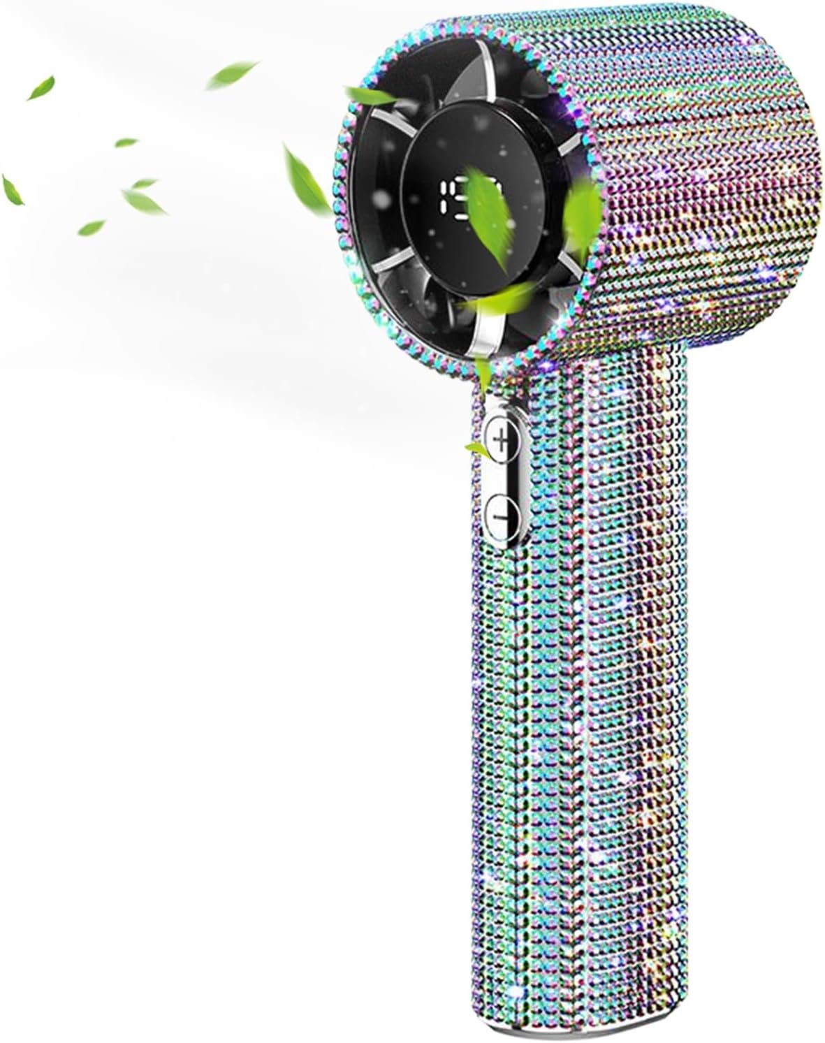 Ventilatore tascabile portatile | Ventilatore portatile con strass a mano per rinfrescare personale - Gadget ricaricabile con display a LED per vacanze escursionismo campeggio - Image 5