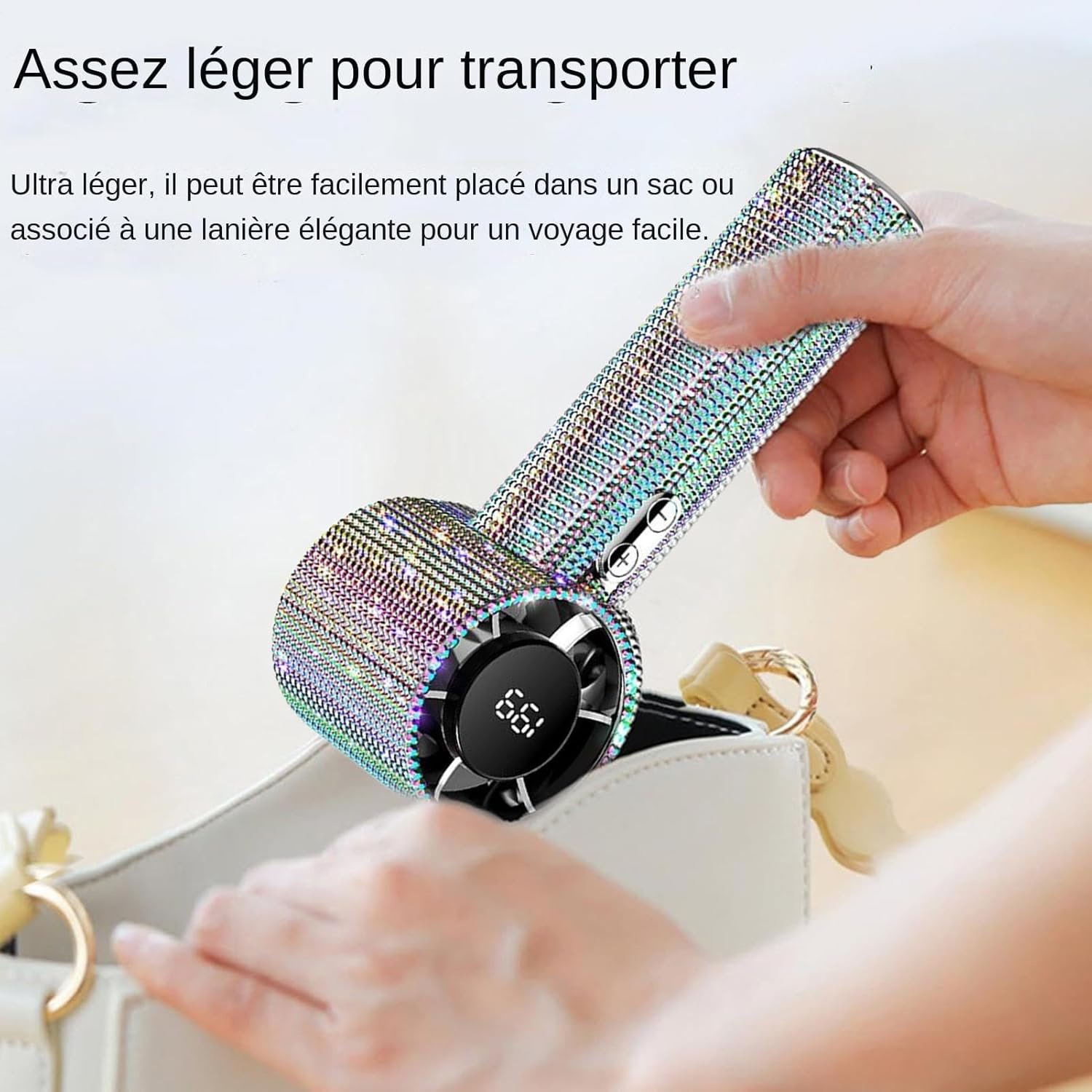 Ventilatore tascabile portatile | Ventilatore portatile con strass a mano per rinfrescare personale - Gadget ricaricabile con display a LED per vacanze escursionismo campeggio - Image 8