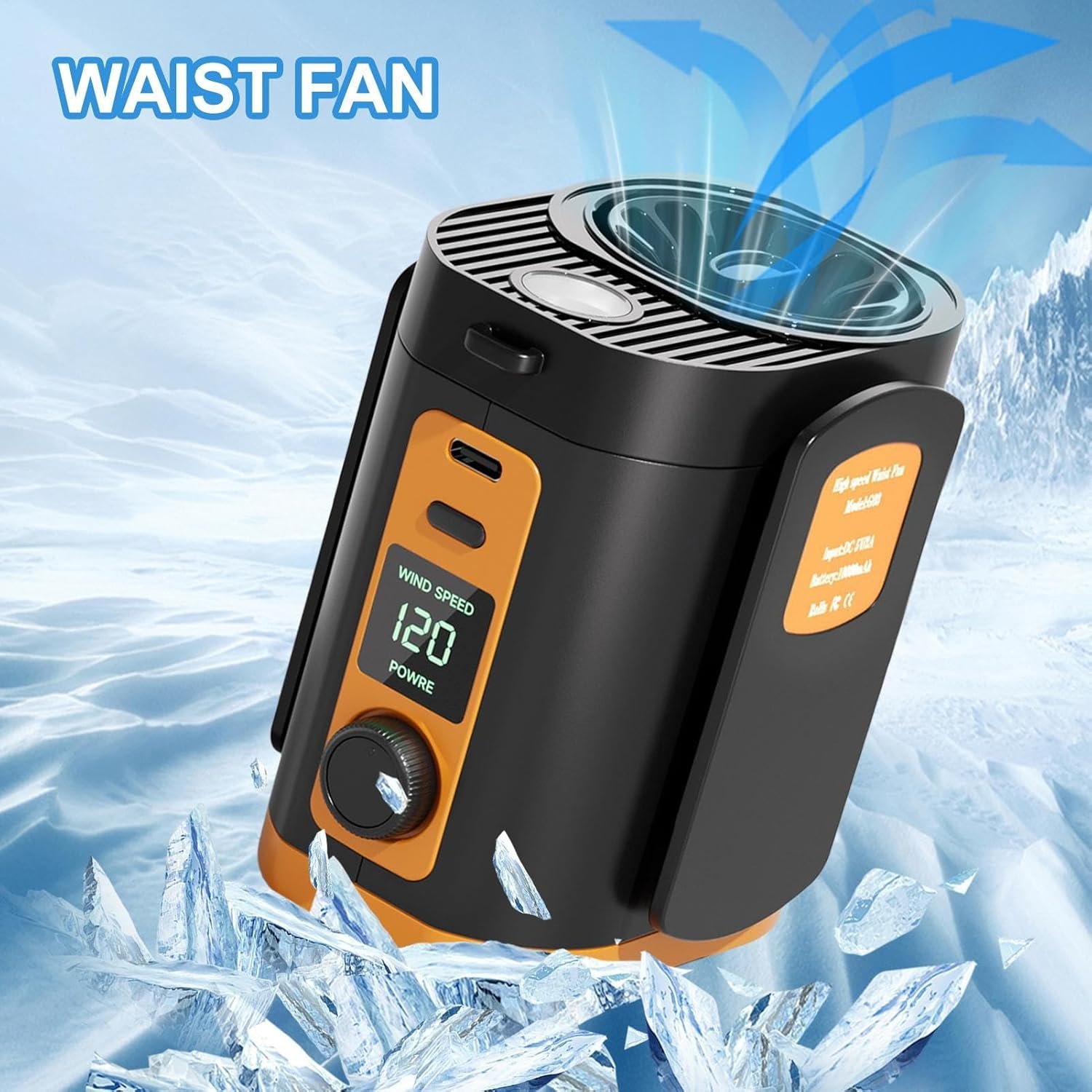 Ventilatore portatile da vita, ventilatore personale di raffreddamento in vita, gadget alla moda, torcia a LED a 120 velocità, per spiaggia, escursionismo, sport, vacanze, viaggi, picnic, campeggio - Image 9