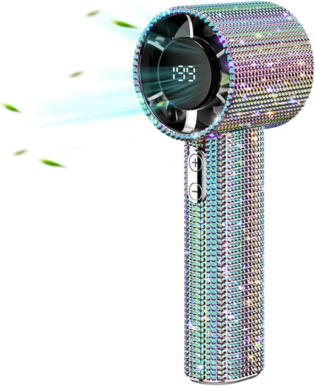 Ventilatore tascabile portatile | Ventilatore portatile con strass a mano per rinfrescare personale - Gadget ricaricabile con display a LED per vacanze escursionismo campeggio - Image 7